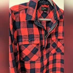 J CREW, Navy and Red check, Half zip, Pull over Shacket. Size Large.